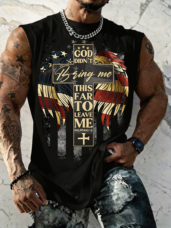 Men's God Didn't Bring Me This Far To Leave Me Christian USA Flag Eagle Tank Top
