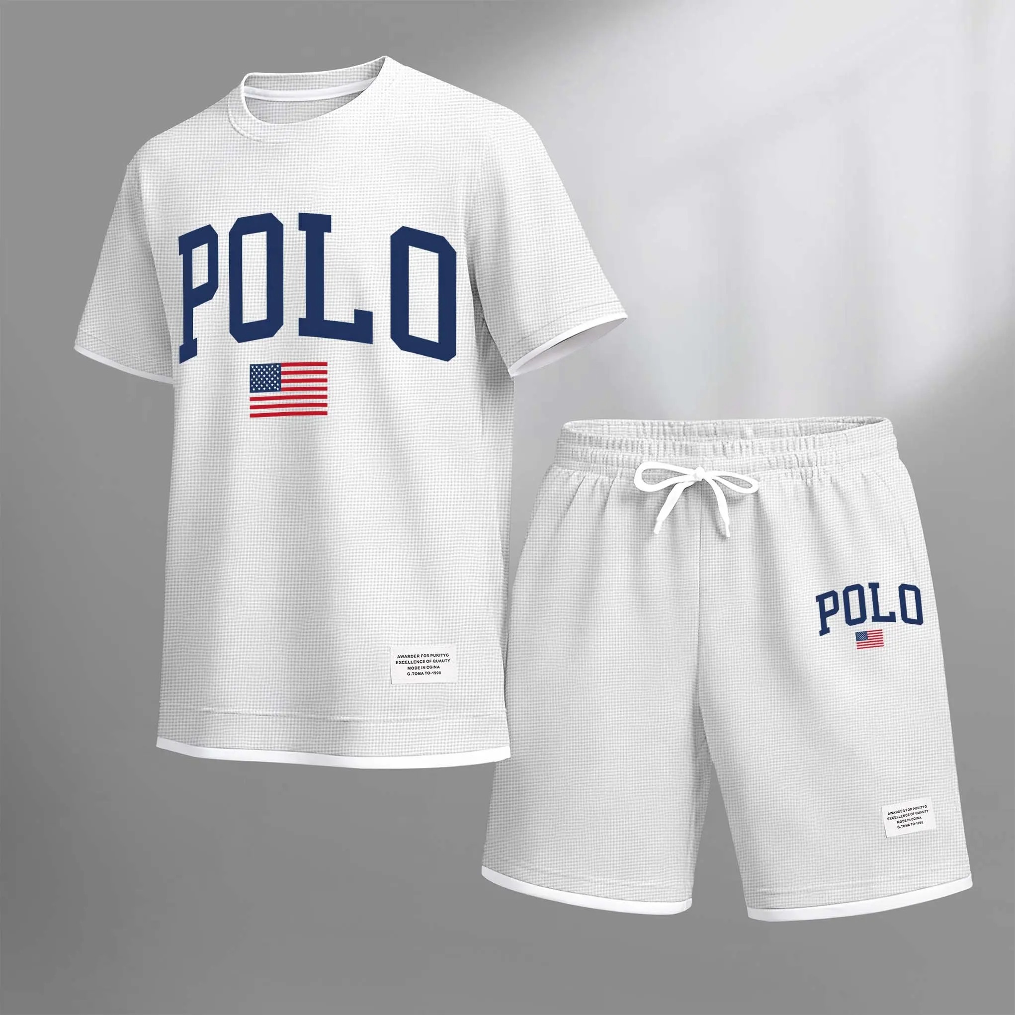 Men’s Waffle Knit 2-Piece Set – Breathable Short Sleeve Tee & Drawstring Shorts Casual Summer Outfit