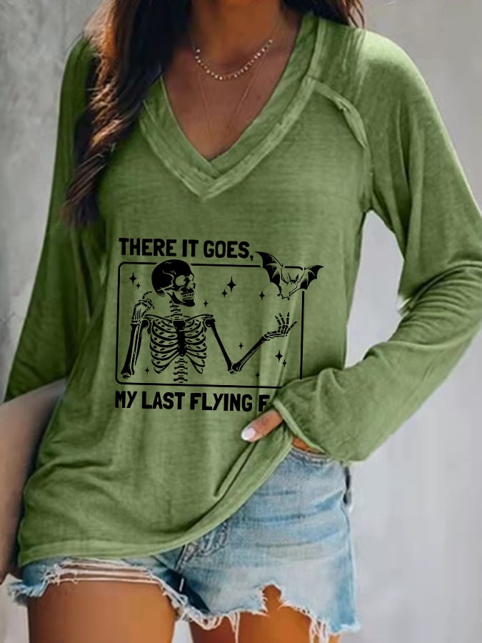Women's Halloween There It Goes My Last Flying F*ck Print Casual T-Shirt