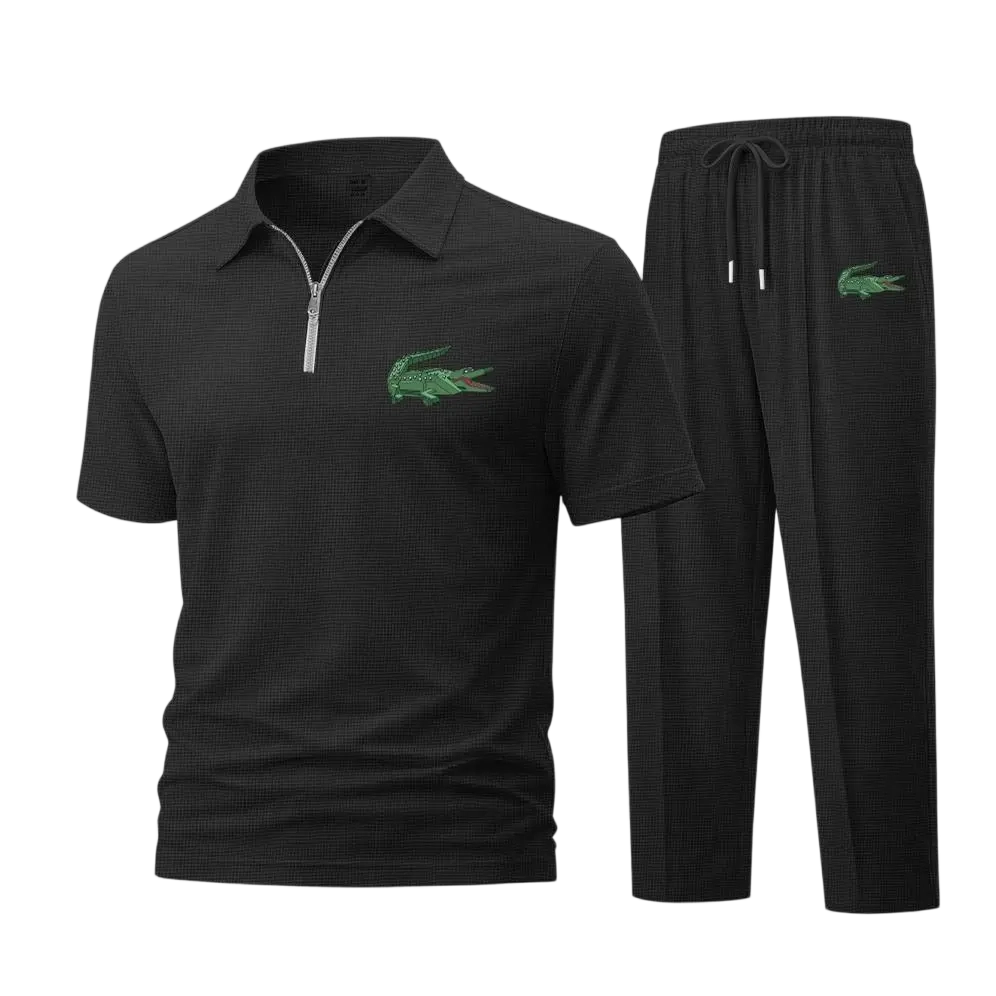 Men's Waffle-Knit Short-Sleeve Shirt and Pants Two-Piece Set