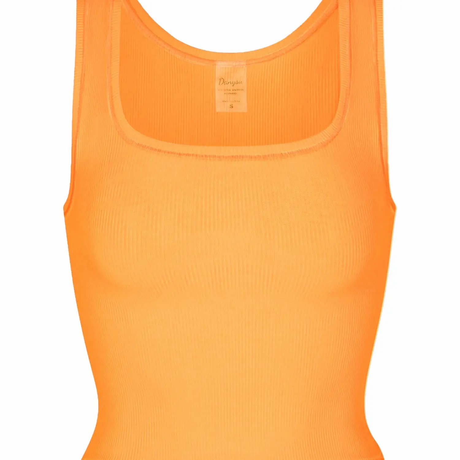 Women Rib Tank Top Padded Workout Top Square Neck Crop Tank Fitted Basic Cami Tops