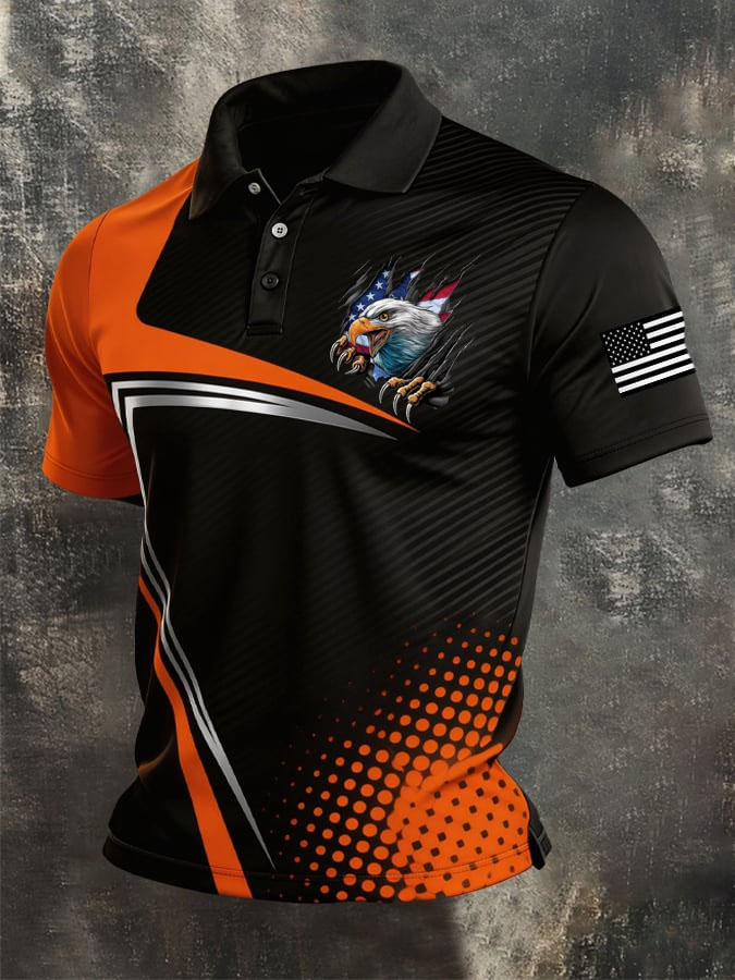 Men's Retro Patriot Color Block Polo Collar Short Sleeve