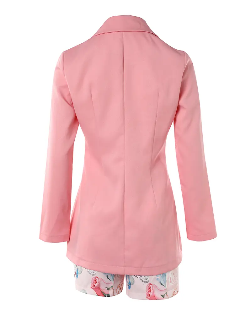 2026 Women's Long Sleeve Blazer & Floral Print Shorts Wedding Guest Set With Belt Wedding