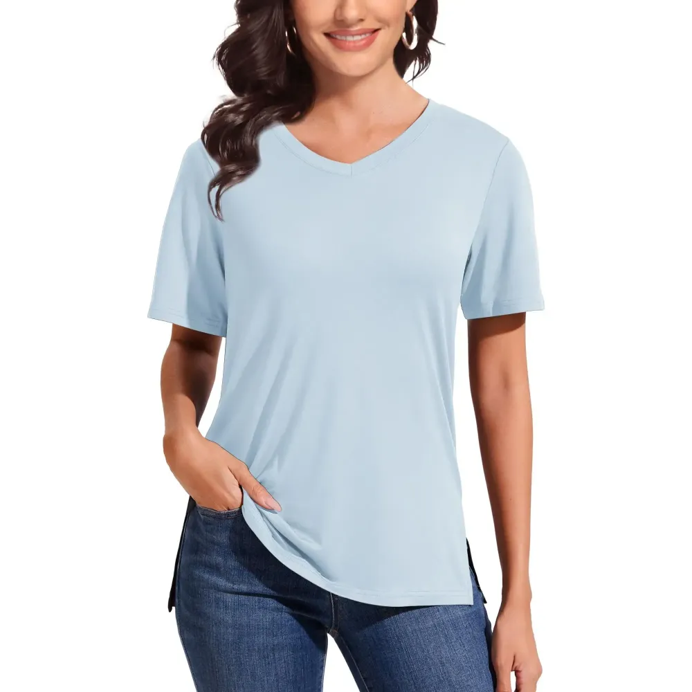 Women's Plus Size Short/Long Sleeve T-Shirts - ‌Lightweight Casual V-Neck Tops for Fall, ‌Breathable Loose Fit‌