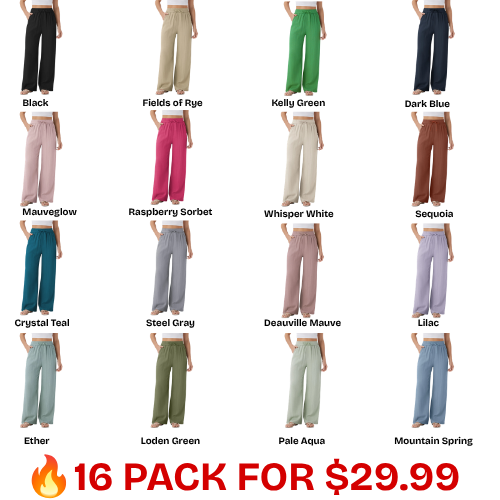 High Waisted Drawstring Pocket Wide Leg Casual Linen-Feel Pants