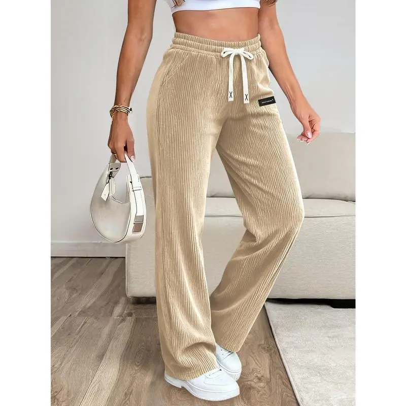 Women's Essential Corduroy Pants, Lightweight and Breathable with Back Pockets and Drawstring, Perfect for Versatile Occasions