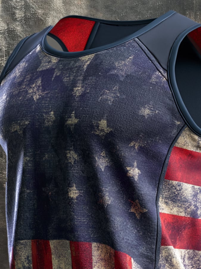 Men's Retro Independence Day Patriot Crew Neck Tank Top