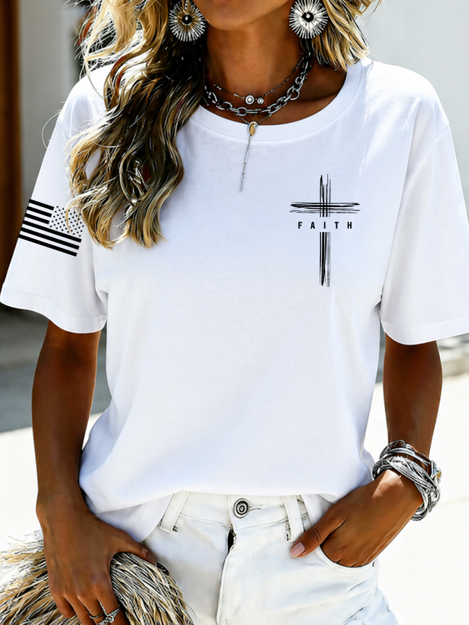 Women's Faith Flag Printed Casual T-shirt