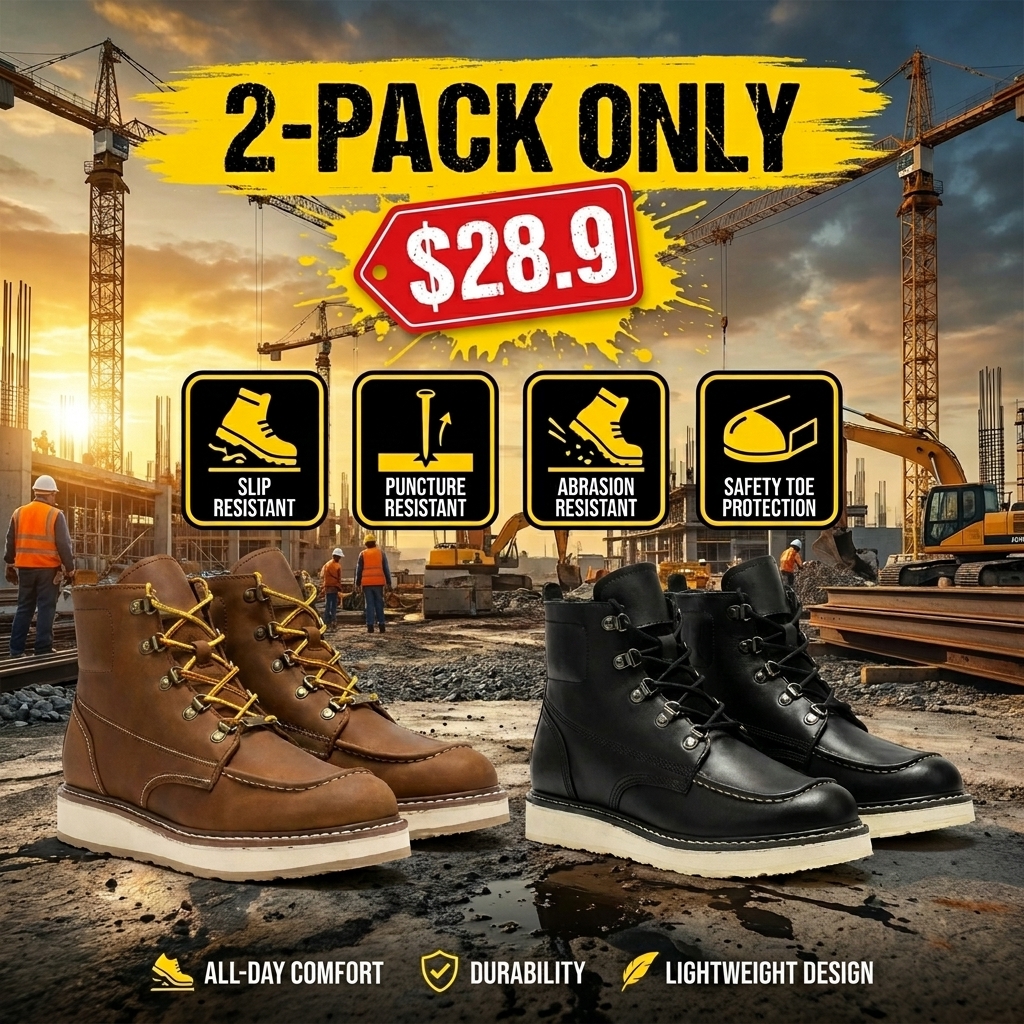 Men's Side-Zip Soft-Toe Wedge Work Boots – Comfortable Genuine Leather Lace-Up Footwear