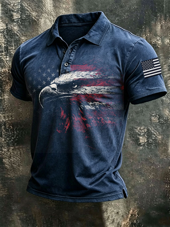 Men'S American Flag Print Casual Polo Shirt