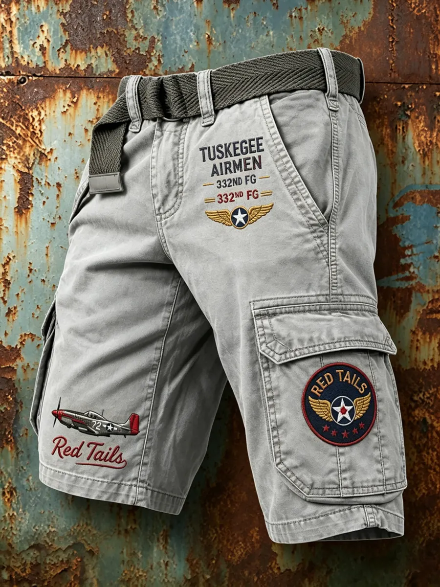 Retro Tuskegee Pilot Red Tail Graphic Print Casual Shorts