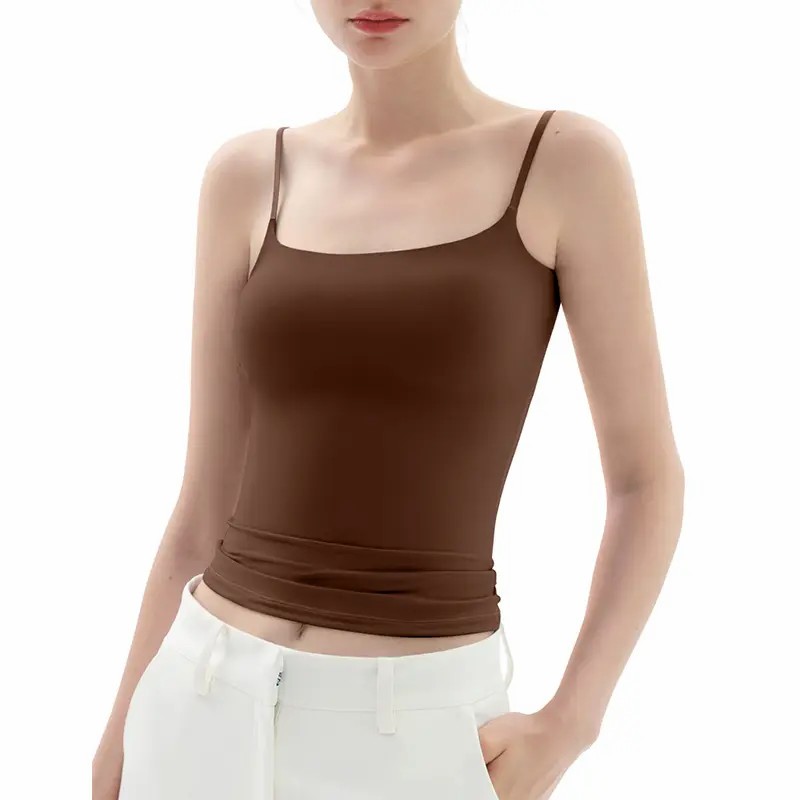 Spaghetti Strap Tank Top, Double Layer Not See-Through Cami, Buttery Soft Stretchy Top