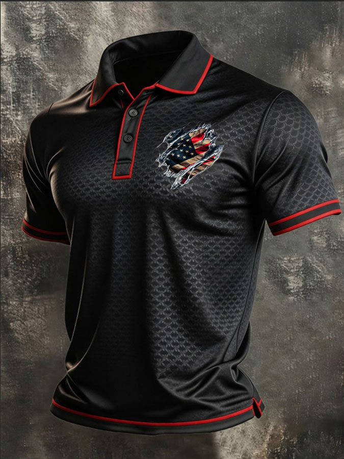 Men'S American Independence Day Printed Casual Polo Shirt