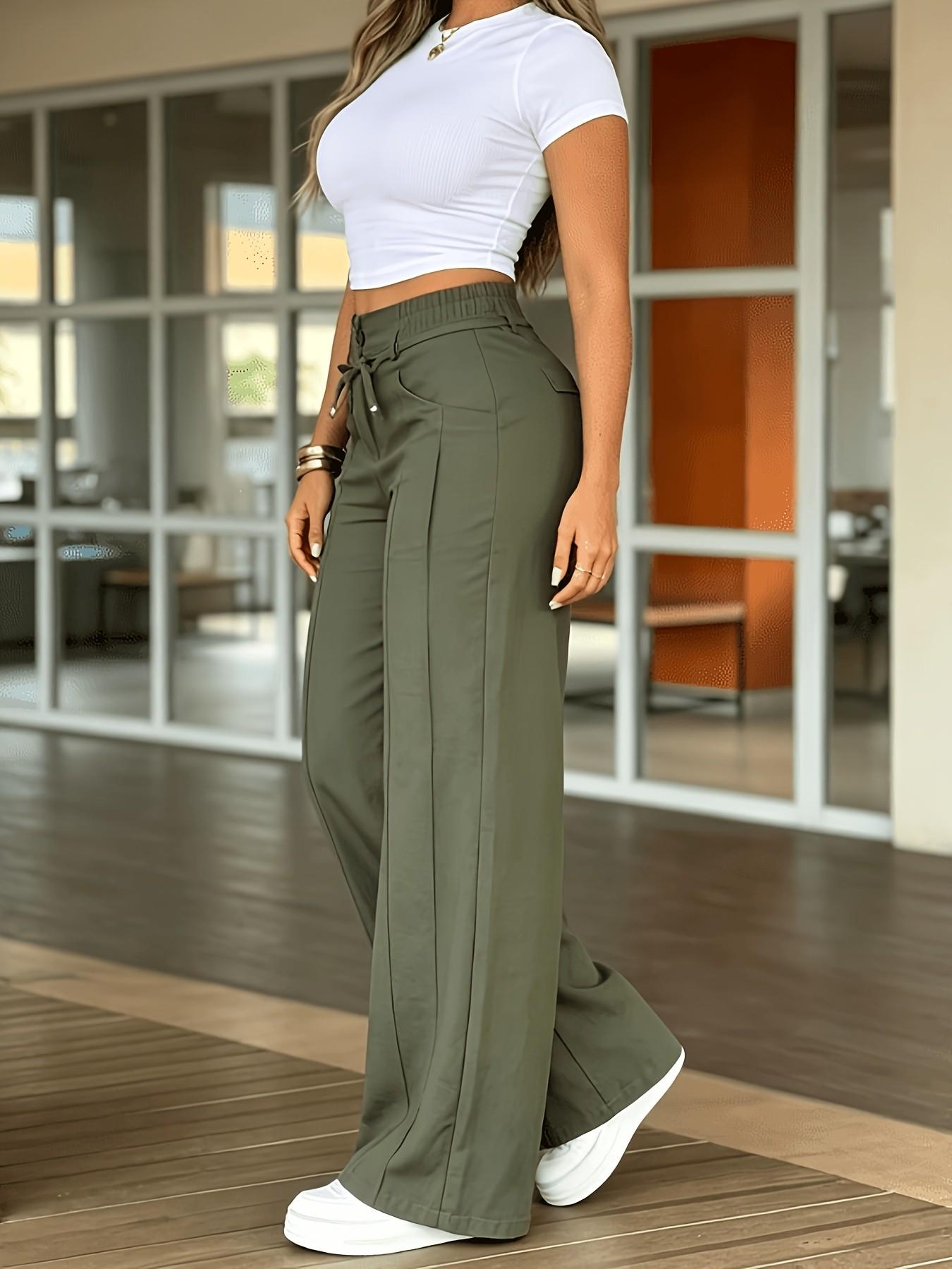 New Summer Lightweight High-Waisted Wide-Leg Pants with Drawstring