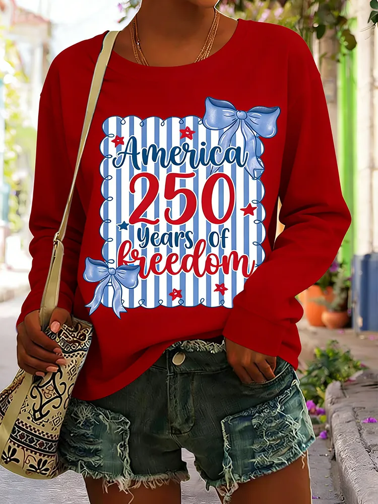 America 250 Years Of Freedom Striped Bow Long Sleeve Shirt