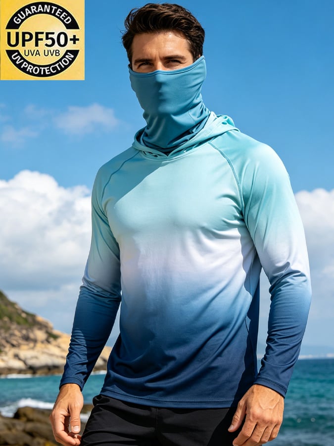 Men's Outdoor Sun Protection Breathable Cool Hooded Sun Protection Long-Sleeved Top