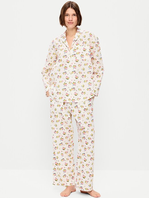 Poplin Pajama Pant Set White Floral