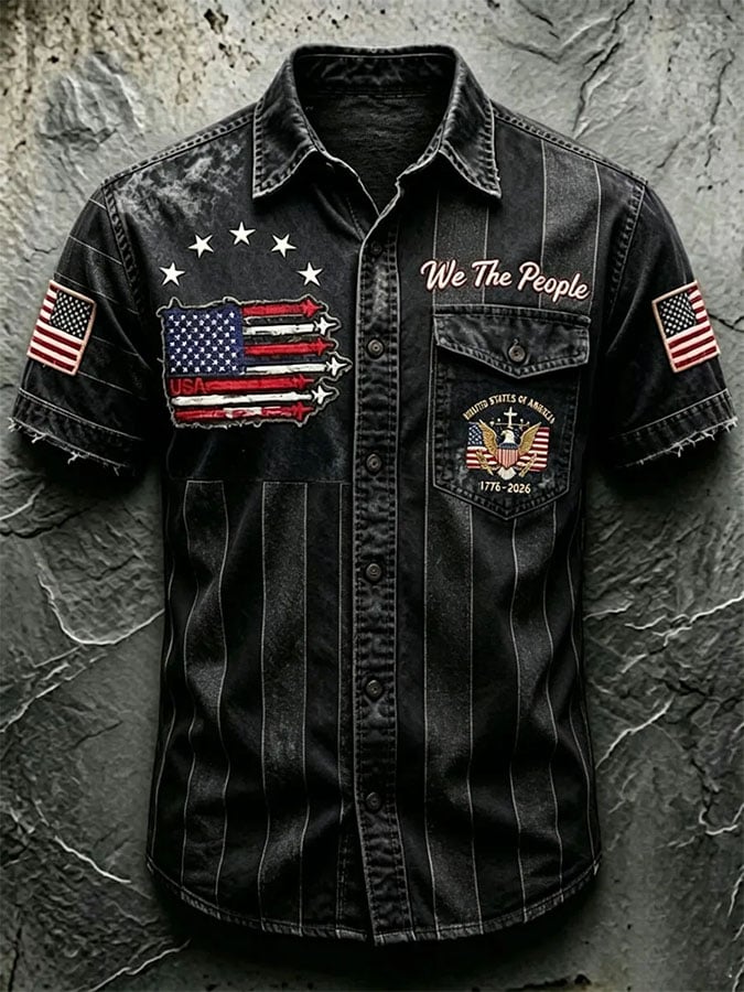 Men's Casual Retro Print Short-Sleeve Shirt