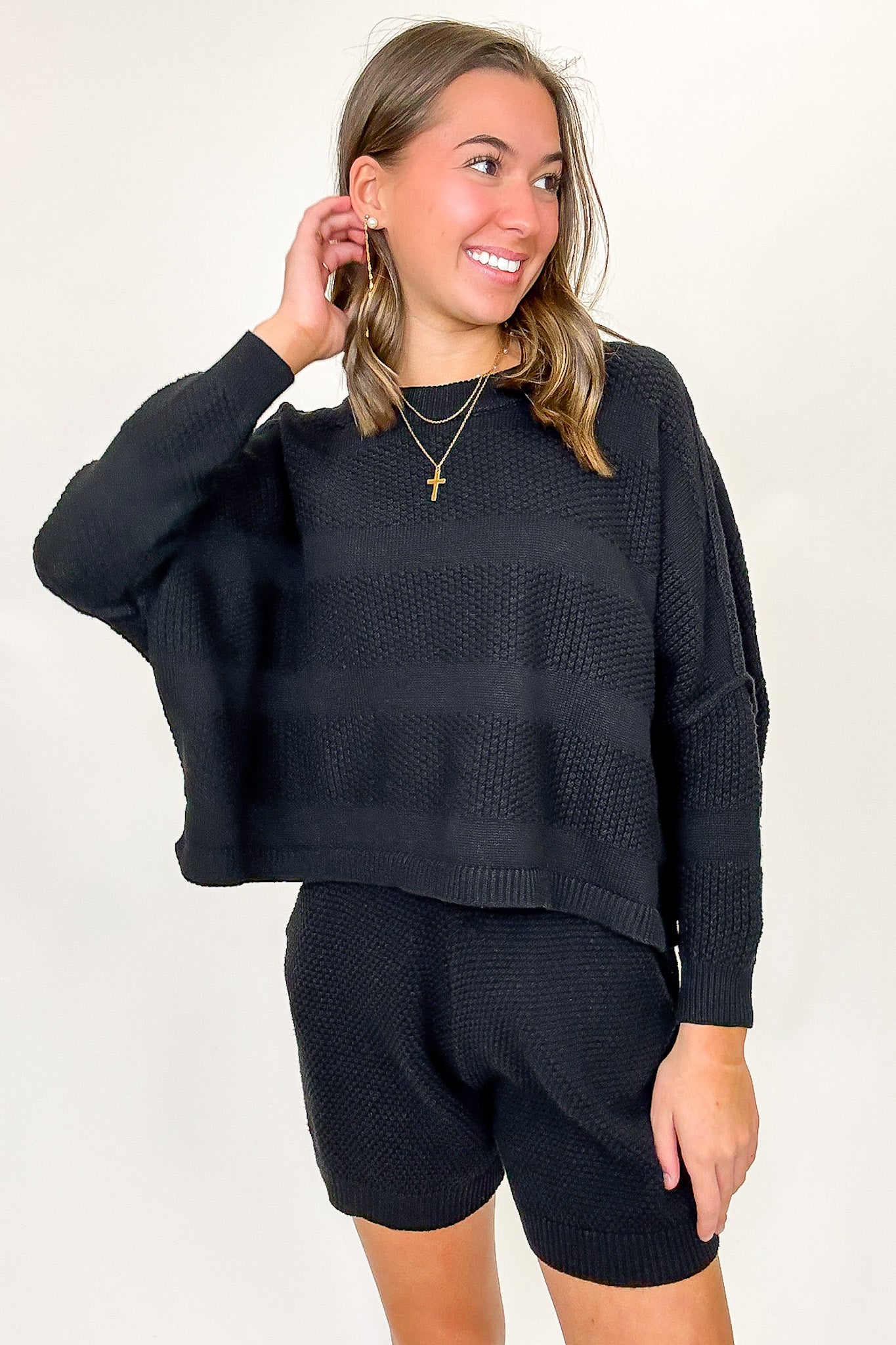 Casual Knit Top and Shorts Set