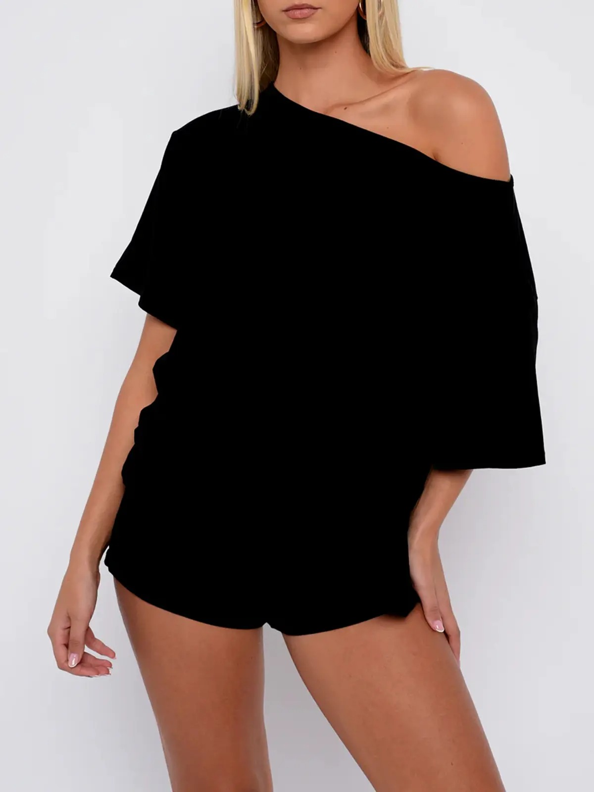 Women's Off-Shoulder Lounge Set Casual Top & Fitted Shorts