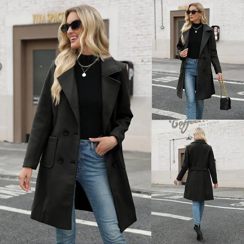 Women Wool Blend Camel Mid-Long Coat