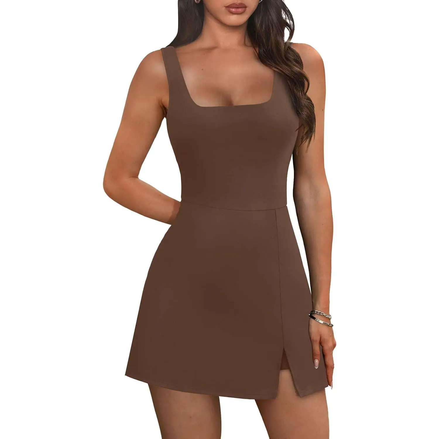 Athletic Dress for Women Mini U Neck Sleeveless Built in Shorts with Pockets Tennis Golf Graduation