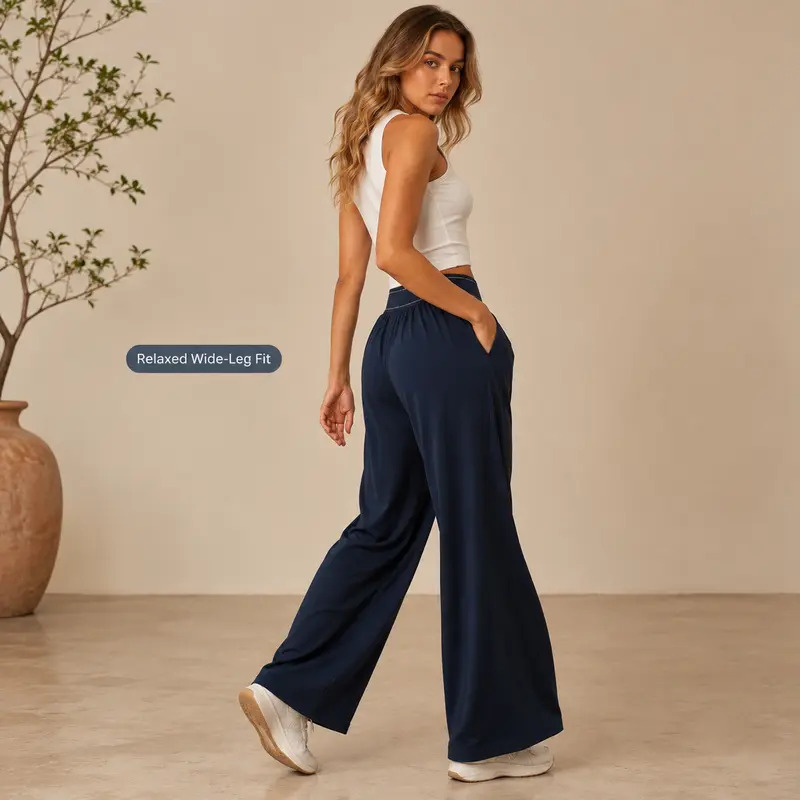 Women's High-Waisted Wide-Leg Casual Pants (with Pockets)