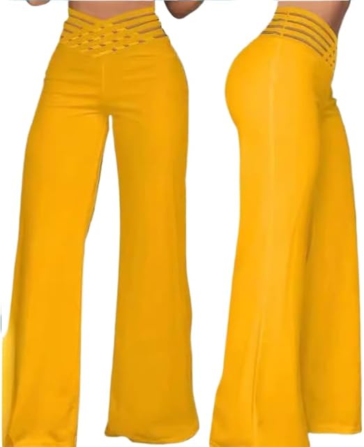 Womens Wide Leg Pants Hollowed Waistband High Waist Casual Straight Leg Loose Palazzo Pant