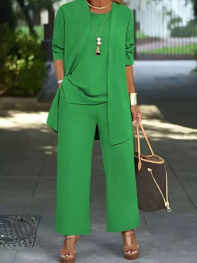 Women's Split Joint Plain Commuting Going Out Matching Outfit Caramel Street Spring/Fall Multi-Piece Set Matching Set