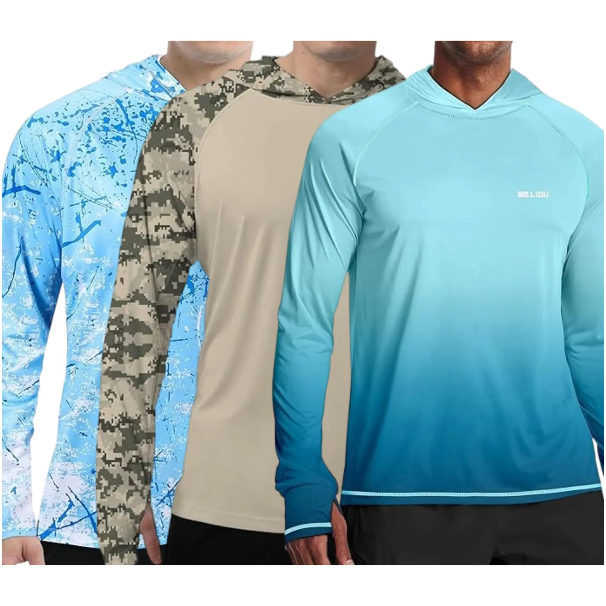 Men's UPF 50+ Sun Protection Hoodie Shirt Long Sleeve SPF Fishing Outdoor UV Hiking Lightweight Shirts