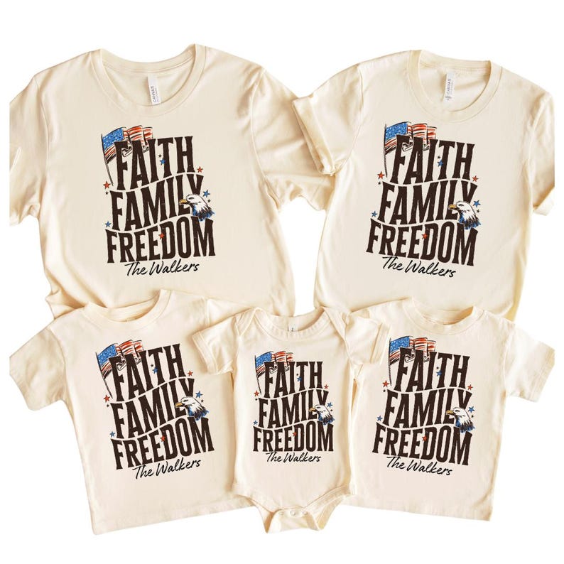 Personalized Faith Family Freedom Shirt Christian Patriotic Family Tee Matching July 4th Outfit