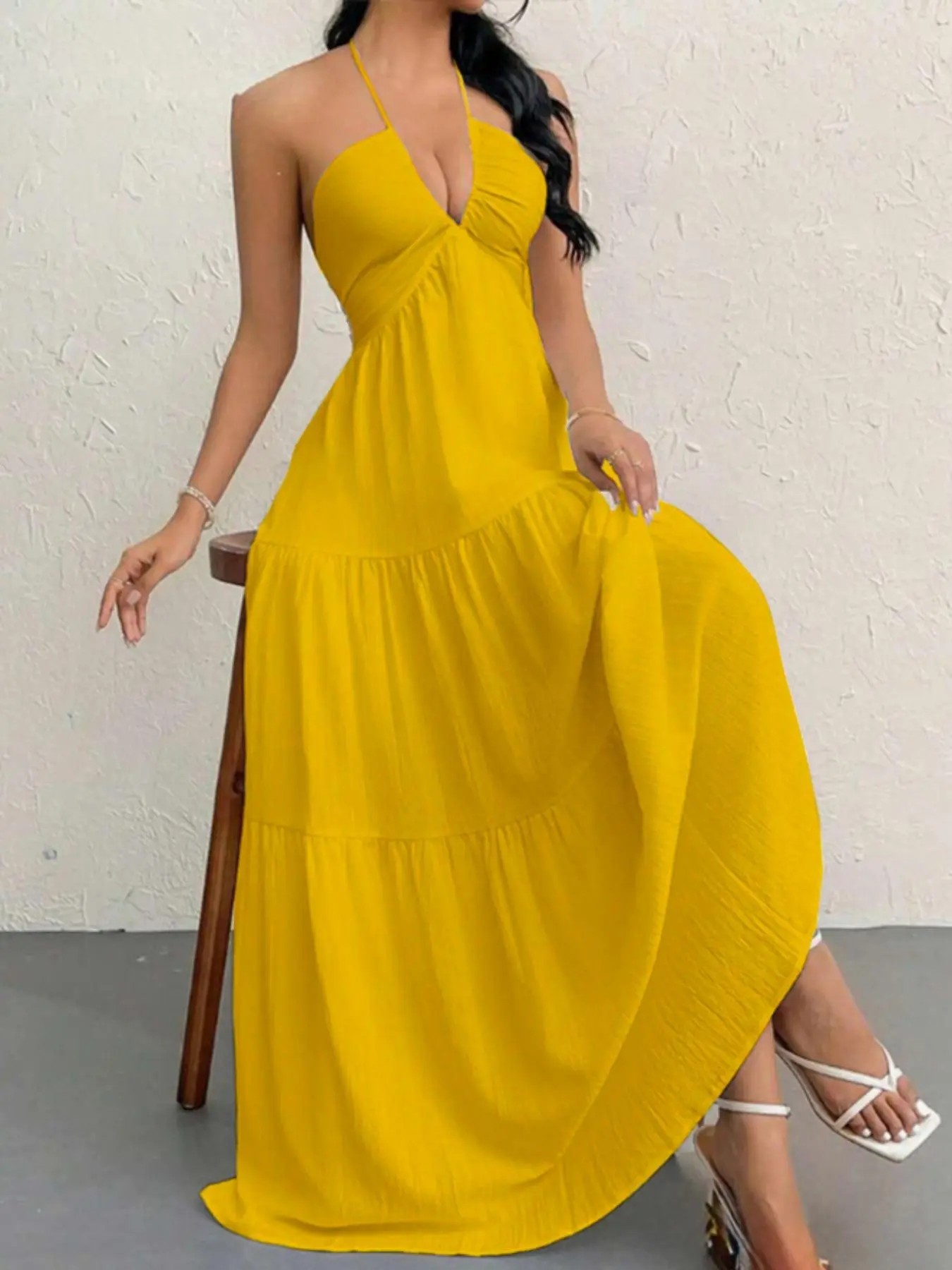 Women's Solid-Color Dress Casual, Loose-Fit, Sleeveless Dress & Ideal for Beach Vacations