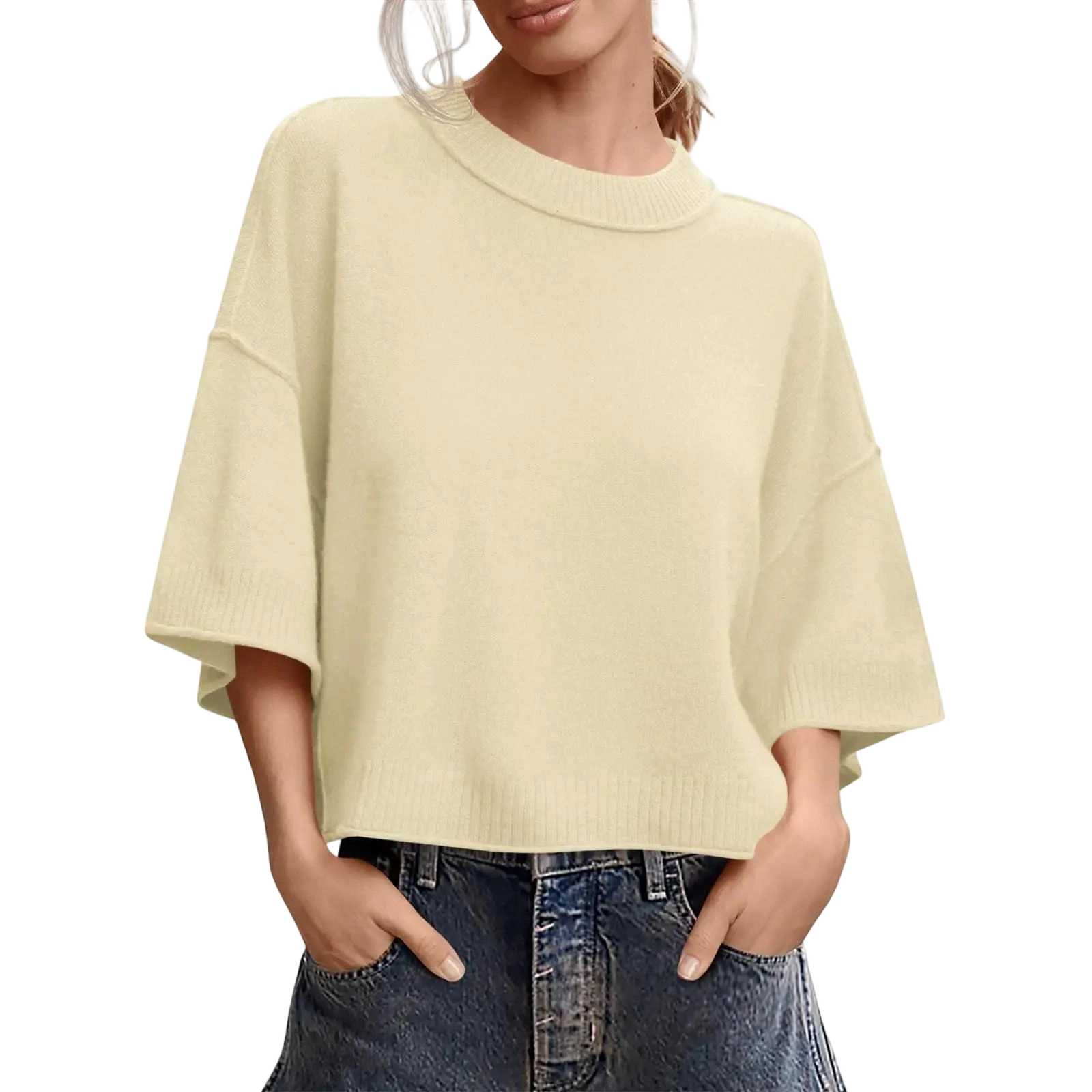 Womens Short Sleeve Sweater Summer Oversized Cropped Sweaters