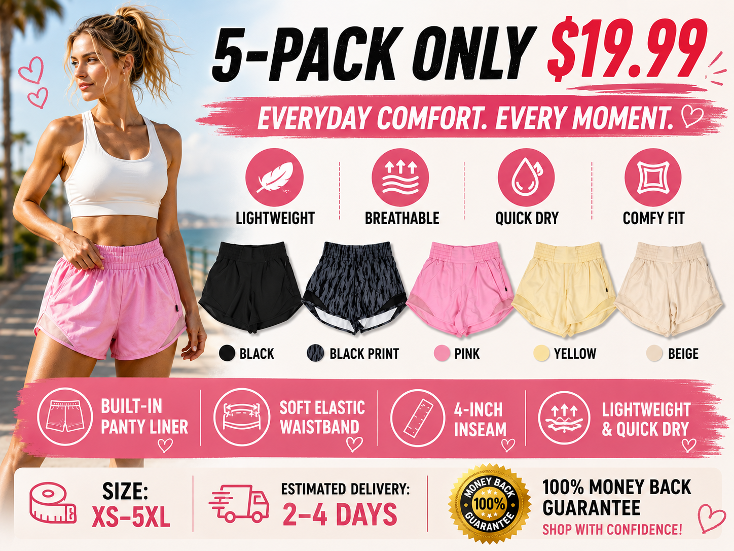 Women's Everyday Short Comfort Elastic Mesh Lightweight