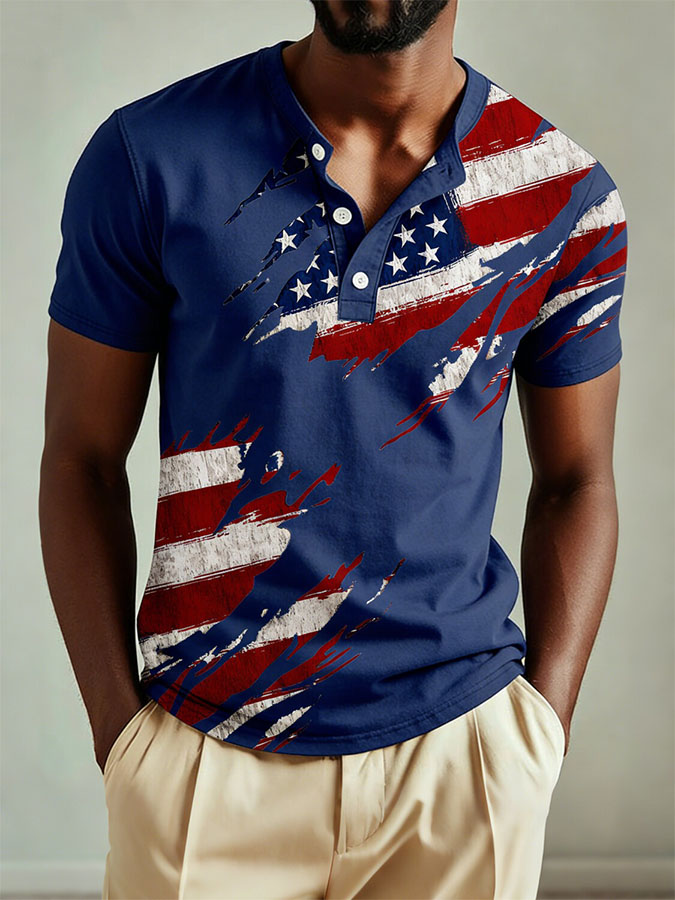 Men'S Independence Day Henry Collar Shirt