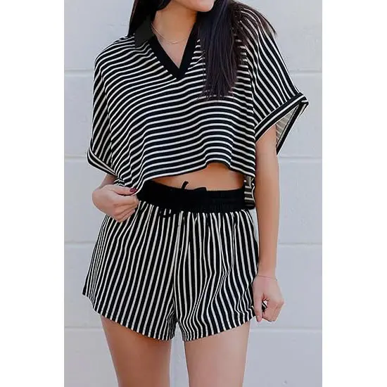 Womens Striped 2 Piece Short Sets