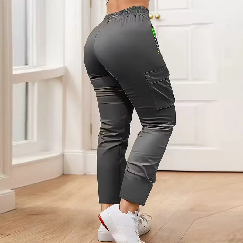 3-Pack women's multi-pocket thin overalls, four-season drawstring fashion pull-pocket design straight casual trousers