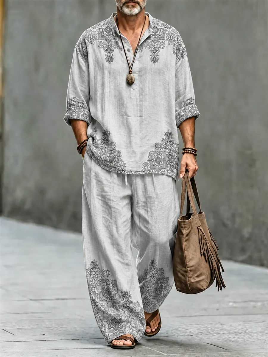 Men's Abstract Geometric Art Print Casual Set
