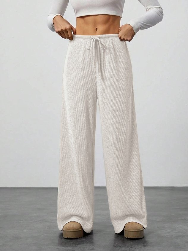 Women's  Elastic Waist H-Line Wide Leg Pants Daily Going Out Pants Khaki Casual Split Joint Plain Spring/Fall Pants