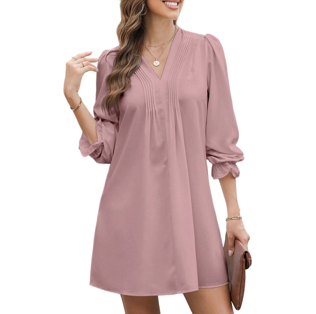Dokotoo Womens Casual Dress A-Line RuffleSleeve V Neck Midi Dress 2025 Fashion PleatedFlowy Sundress Loose Shirt Dresses