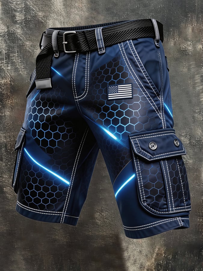 Men's Retro Color Block Patriot Pocket Cargo Shorts