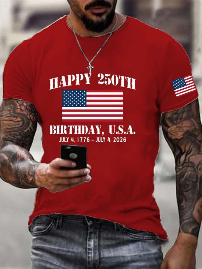 Men'S Flag Printed Short Sleeved Casual T-Shirt