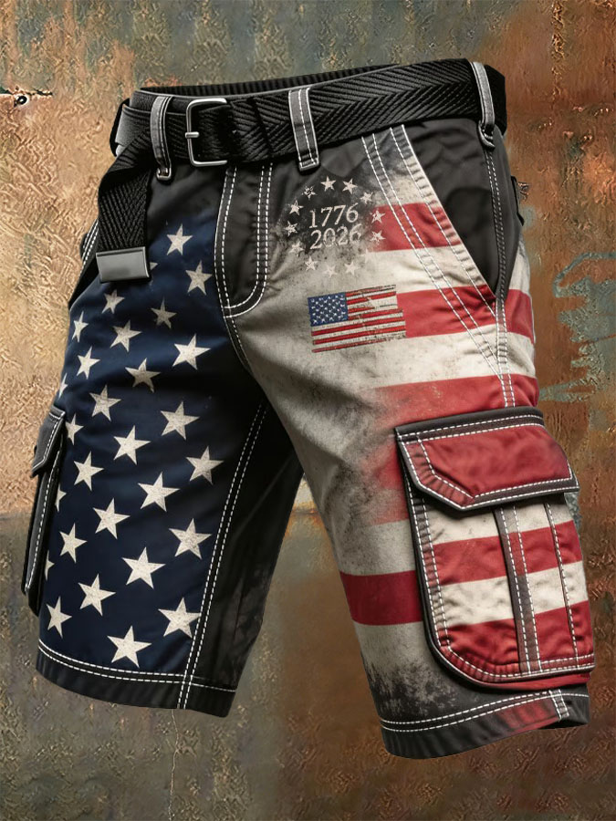 Men'S Workwear Retro American Independence Day Shorts