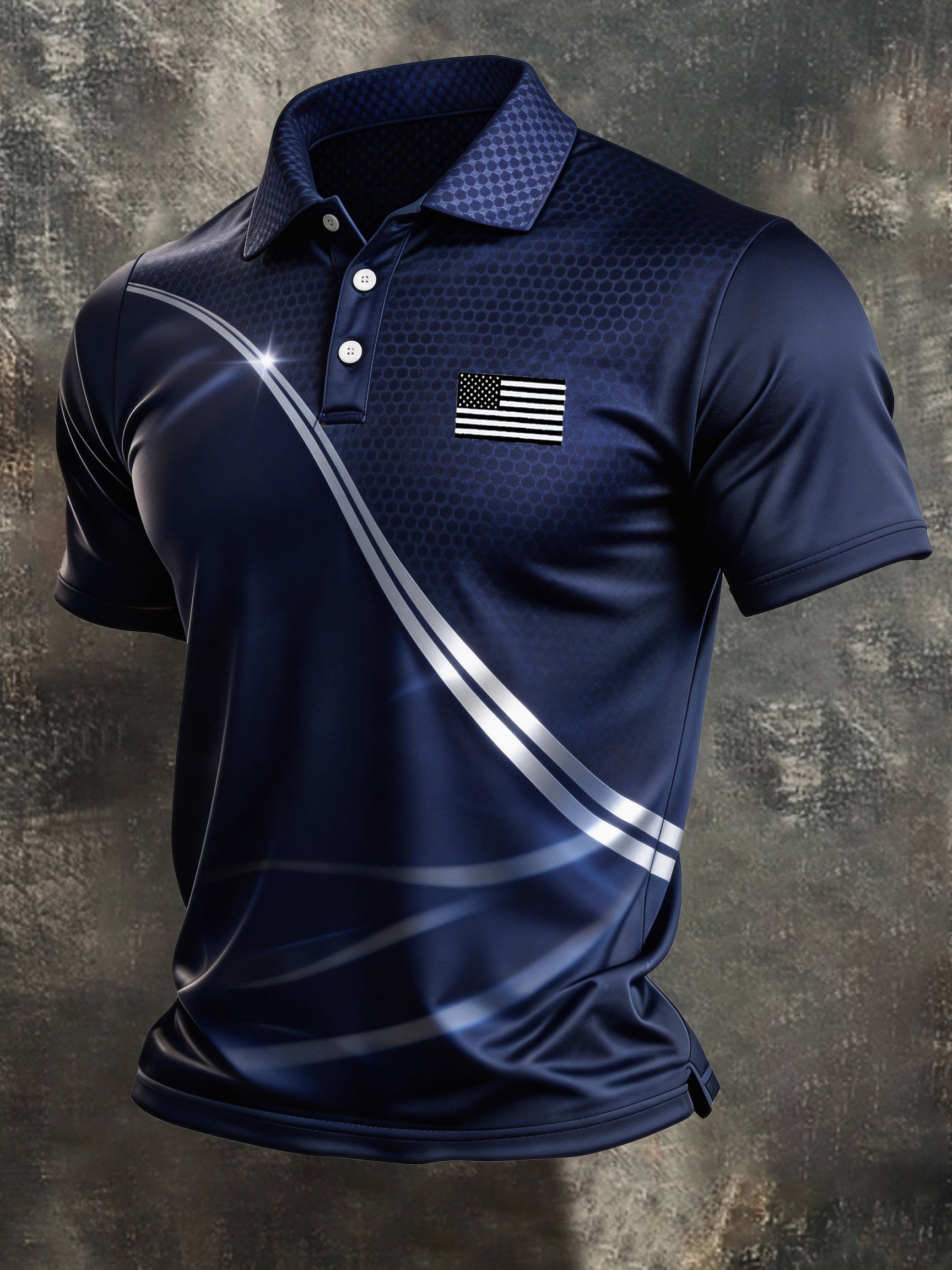 Men's Retro Patriot Color Block Polo Collar Short Sleeve