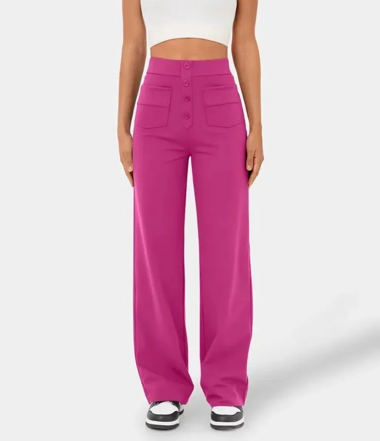 🔥Last Day 49% OFF🔥High Waisted Button Multiple Pockets Straight Leg Casual Pants