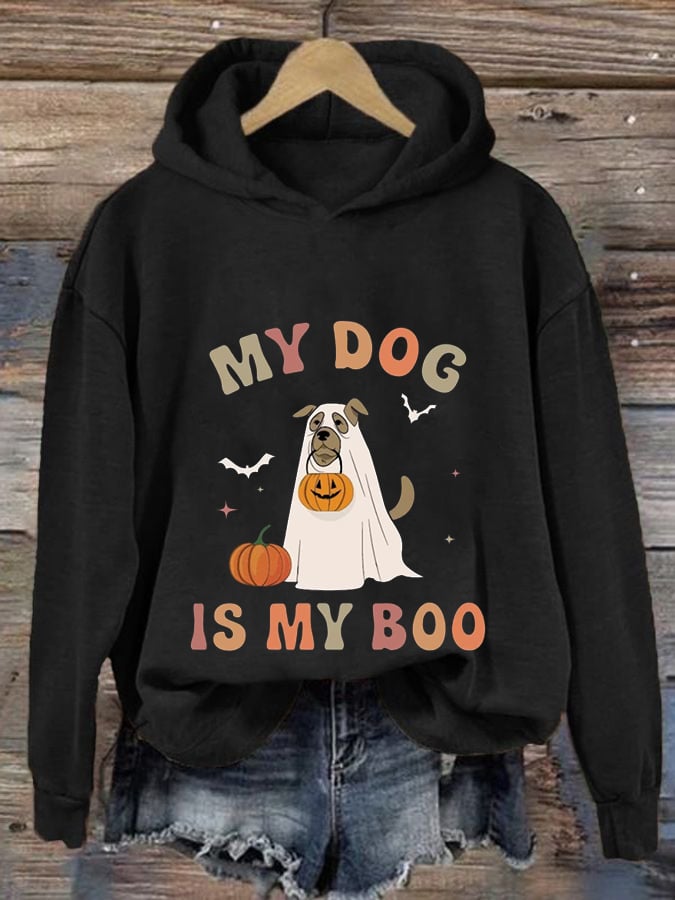 Women'S My Dog Is My Boo Halloween Print  Casual Hoodie
