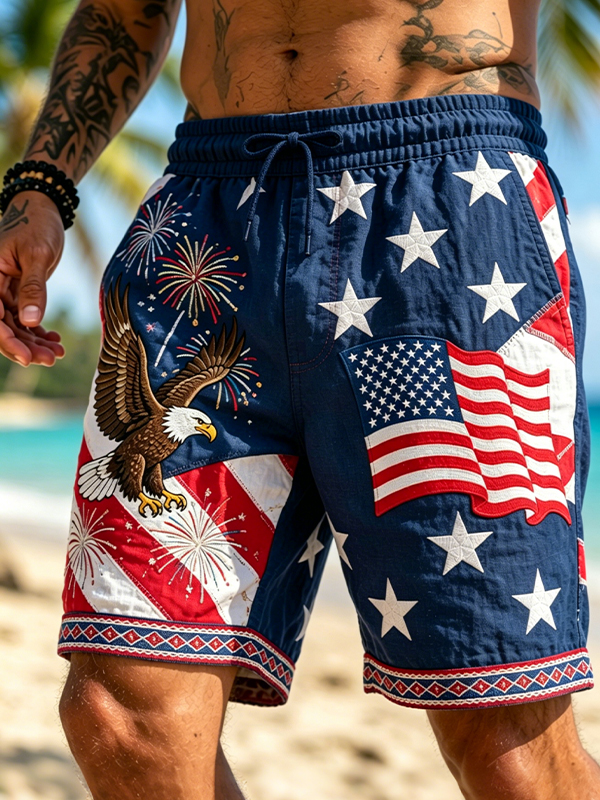 Men's Independence Day Flag And Eagle Art Print Casual Shorts