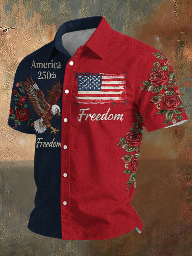 Men'S Independence Day Retro Flag Printed Commemorative Shirt