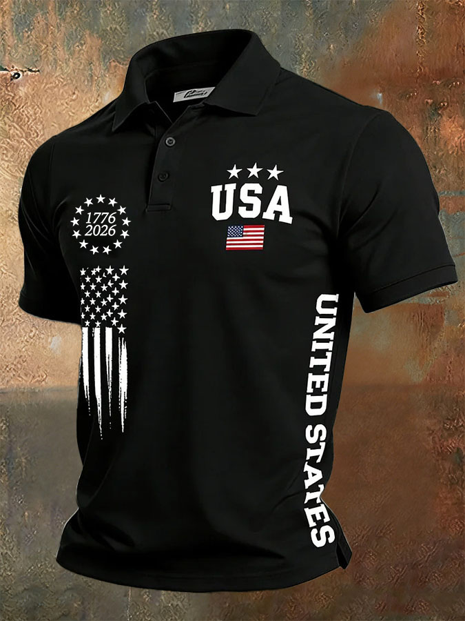 Men'S Casual American Independence Day Printed Celebration Short Sleeved Polo Shirt