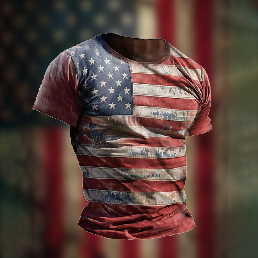 Men'S Retro American Flag Independence Day T-Shirt